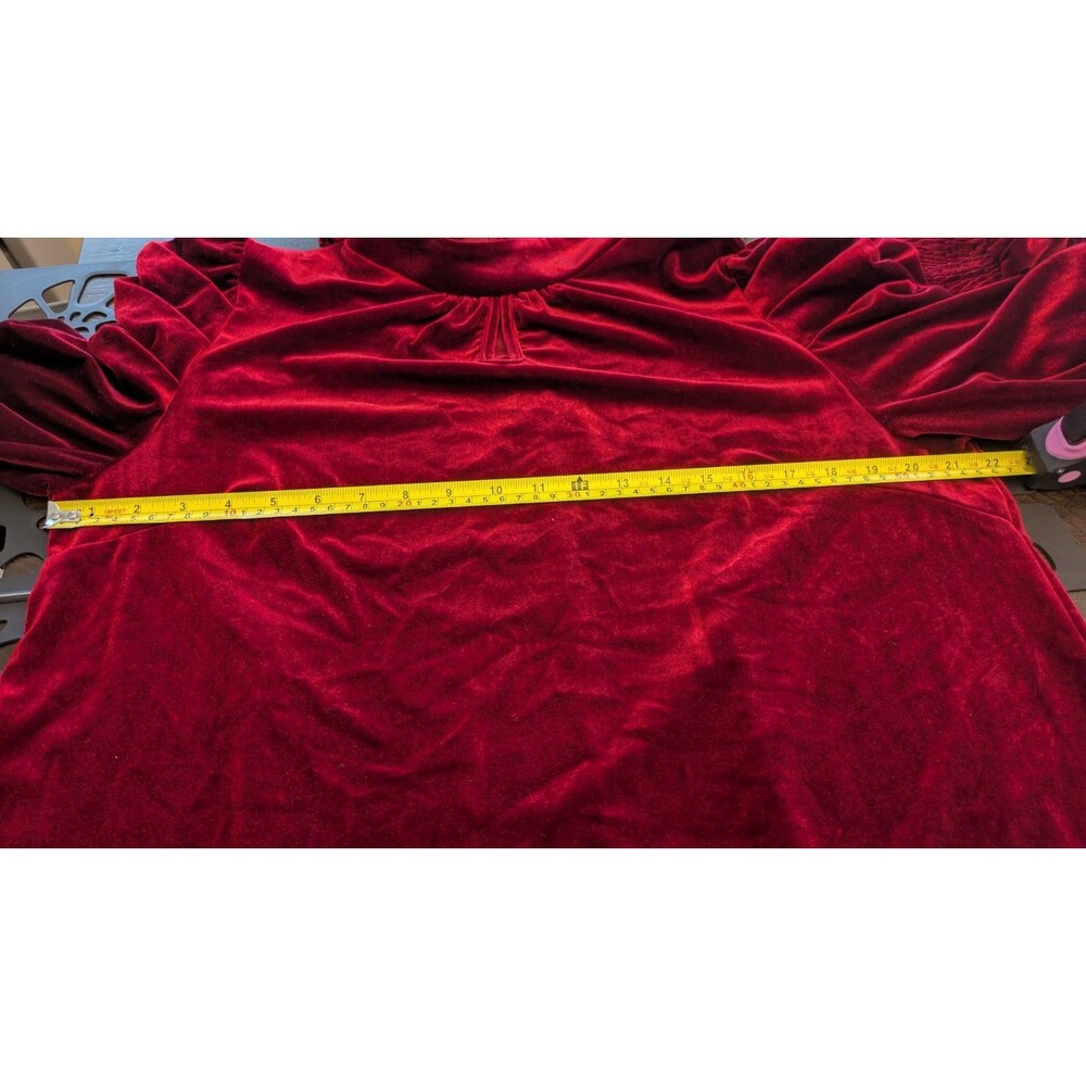 Cezele Red Velvet Top L Puff Sleeve Holiday Victorian Vamp Whimsigoth Tie Back - Picture 11 of 13